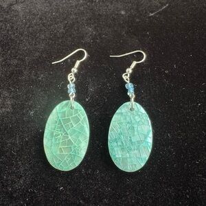 Vintage Iridescent Crackle Turquoise Beaded Oval Earrings